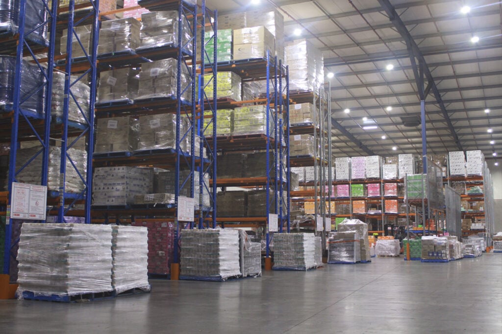 Pallets staged for cold freight shipment in warehouse