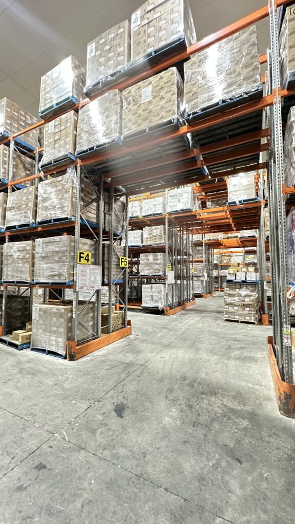 Stacked pallets of goods in Icelander Logistics cold-storage facility under regulated temperature conditions