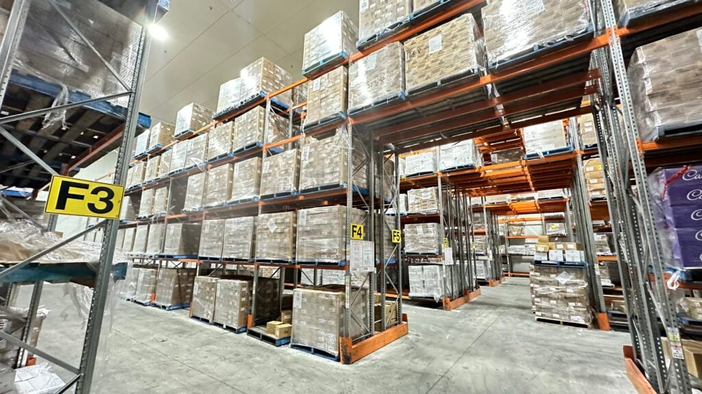 Frozen goods in temperature-controlled cold storage facility